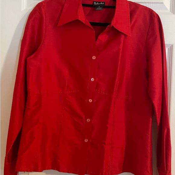 Cherry red silk ladies blouse size 8. Vibrant dress top. Excellent condition. - Picture 2 of 5
